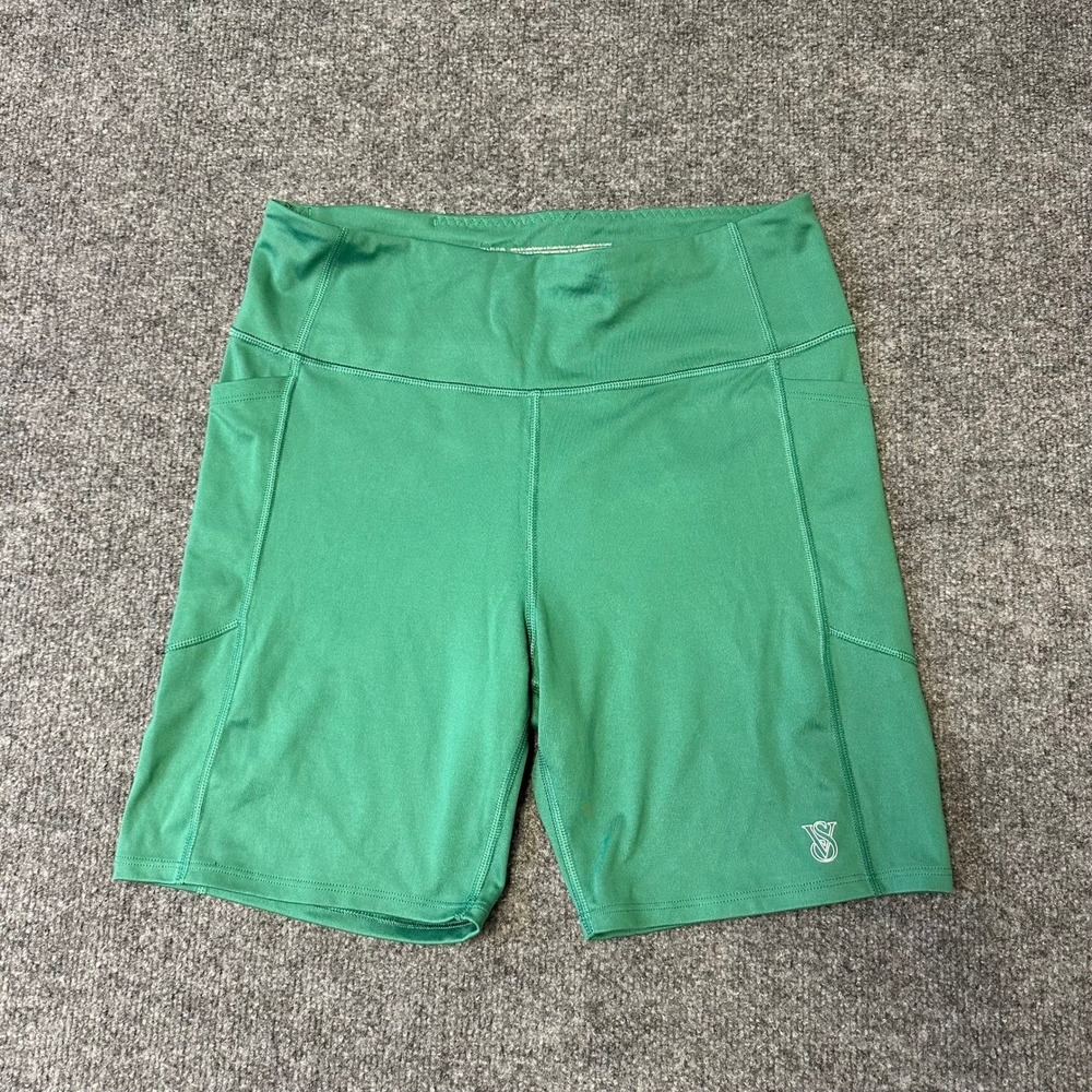 Victoria's Secret Shorts Womens Size L Green Biker High Waist Side Pockets Logo
